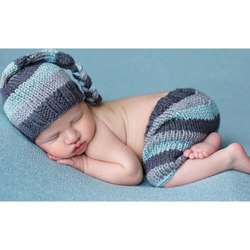 OkayMom Baby Photography Props Newborn Costume Outfits Clothes Infant Boys Hat Pant Clothing Crochet Knitted Photo Shooting Caps