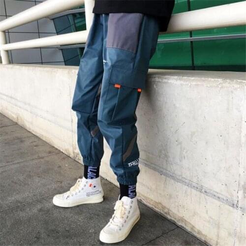 Printed Color Block Patchwork Track Pants Vintage Mens Hip Hop Windbreaker Streetwear Trousers Harem Pants Male