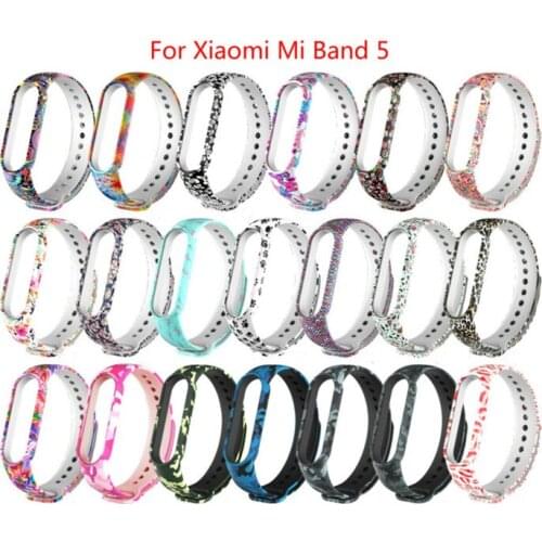 For Xiaomi Mi Band 5 Watch Accessories Painted Pattern Personality Printing Silicone Strap Replacement For Mi Band 5 Wholesale