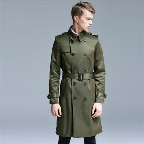 Trench coats mens windbreaker jacket youth double-breasted British slim long khaki large size 2021 autumn winter new products