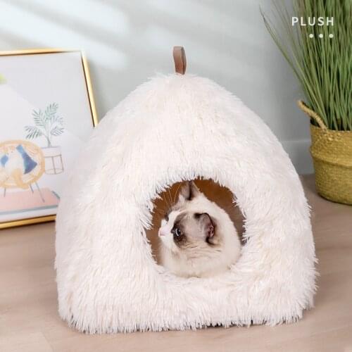 Pet dog and cat triangle plush bed closed cat litter winter deep sleep comfortable cat bed small cushion basket soft kennel