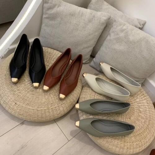 Korean Metal pointed toe flats woman ballerina elegant sneaker shoes women shallow slip on loafers patchwork moccasins femme