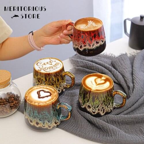 Japanese-style Vintage Ceramic Coffee Mug Large Capacity Tea Milk Beer Mug with Wood Handle Water Cup Home Office Drinkware