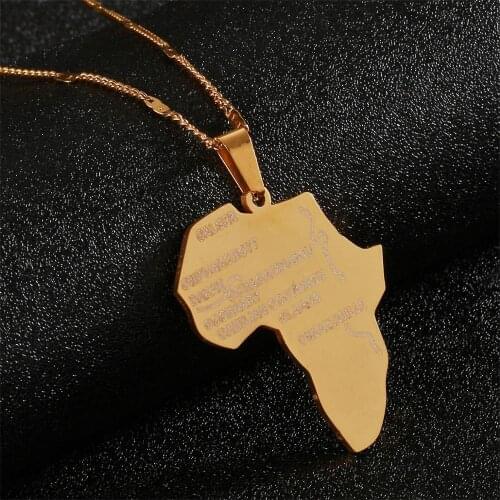 Stainless Steel Africa Map Pendant Necklaces Trendy African Maps Women Men Chain Jewelry
