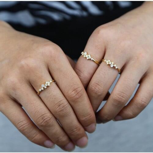 2021 Delicate 925 sterling silver minimal thin cluster cubic zirconia cz band rings for fashion women girl chaming party jewelry