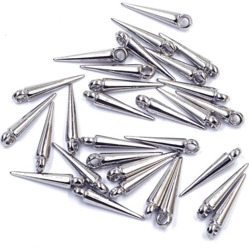 100Pcs Silver Tone Pendants Cone Acrylic Tear Rivet Punk Studs Spikes For Charms Earrings Jewelry DIY Findings 23mm
