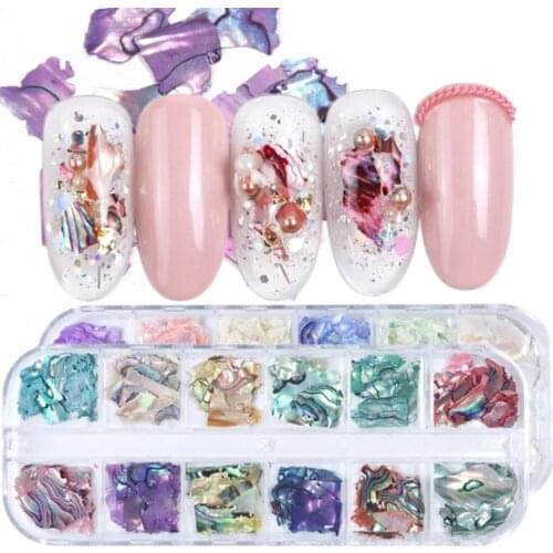 12Grids Irregular Abalone Shell Natural Rhinestone 3D Gradient Marble Stone Mica Slice Gem DIY Manicure Paillette Flakes NLYM