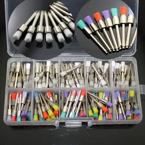 200 Pcs Dental Polishing Polisher Brush Latch Prophy White + Colored Nylon Flat