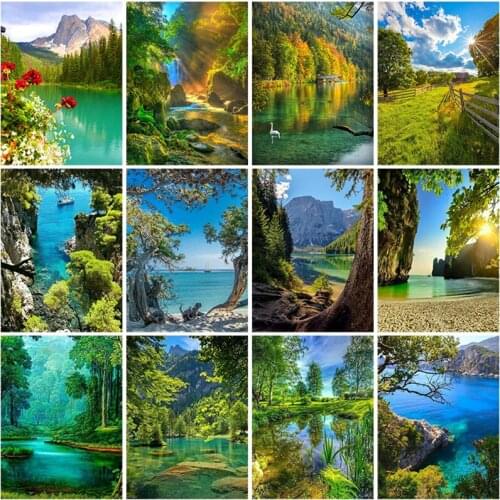 5D Diamond Painting Landscape Lake Full Square Drill Embroidery Mosaic Natural Scenery Tree Picture of Rhinestones Hobby Gift
