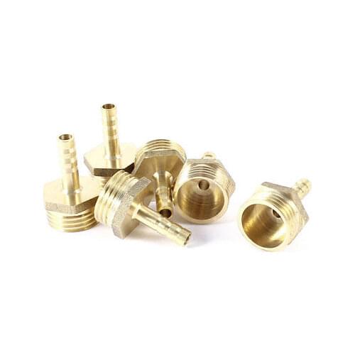 6pcs 1/2PT Male Thread 6mm Air Gas Hose Barb Fitting Coupler Adapter Gold Tone