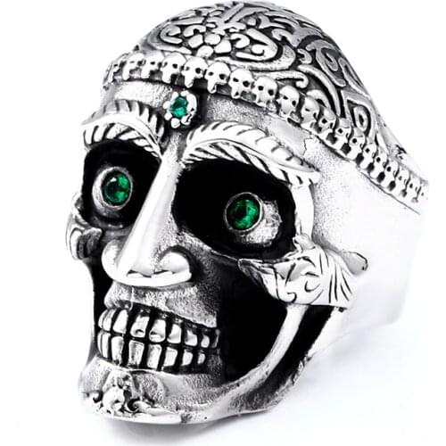 BEIER 316L stainless steel Punk skull green eyes mens ring biker rock high quality jewelry LLBR8-711R