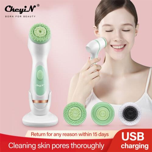 CkeyiN 3 in 1 Professional Facial Cleansing Brush Silicone Exfoliating Brush Dead Skin Remover Facial Pore Deep Cleaner Massager