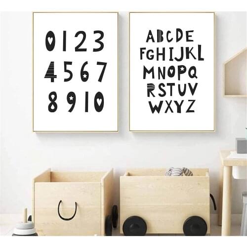 Black And White Canvas Poster Alphabet Wall Painting Number Print Nursery Wall Art Posters Enlightenment Picture Baby Room Decor
