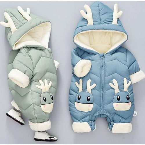 Thick Warm Infant Baby Jumpsuit Hooded Inside Boy Girl Winter Autumn Overalls Children Outerwear Kids Snowsuit