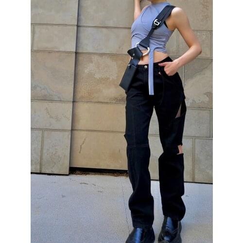 Luxury 2021 Autumn New Women High Quality Hollow Straight Black Jeans Female Cowboy Trouse Pants Ddxgz2 7.05