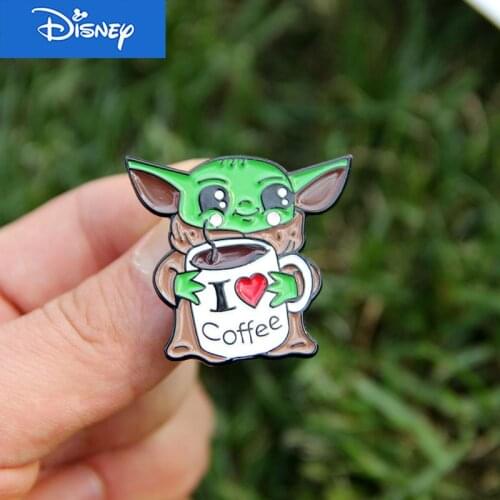 Disney Star War I LOVE COFFEE Baby Yoda Enamel pin Strong Cuteness Lapel Pin Cartoon jewelry Accessories Brooch Gift For Kids