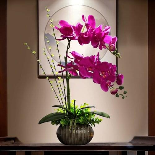 European Phalaenopsis Artificial Flower Ceramic Vase Home Livingroom Furnishing Crafts Store Hotel Table Figurines Decoration