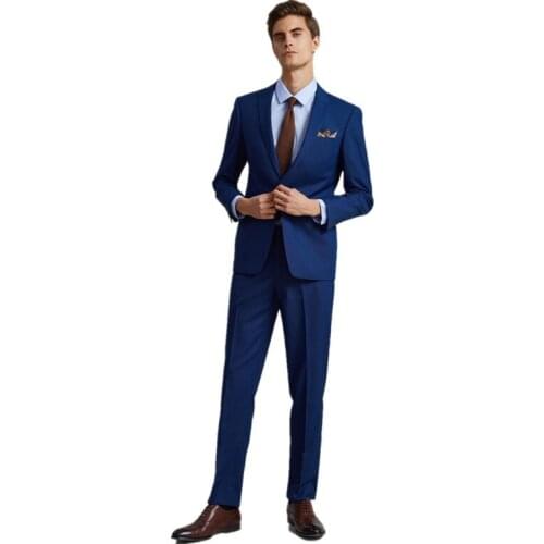 Blue Formal Tuxedo Men Suits Wedding 2 Pieces Business Suit Blazer Peak Lapel Costume Homme Terno Party Suits(jacket pants)