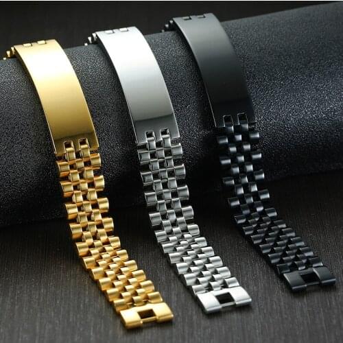 Free Custom Engraving Mens Curved Rectangle Blank Message Metal Bar Heavy Bracelet Watchband Bracelet Jewelry