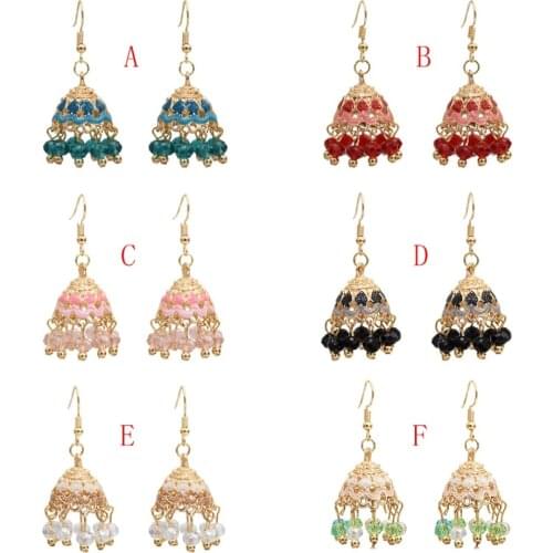 Jhumka Indian Jewelry Tassel Beaded Fringe Earrings for Bridal Women Thailand Vintage Gold Metal Drop Ears orecchini Bijoux Boho