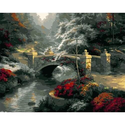 Painting By Numbers DIY Dropshipping Big size Arch bridge in the forest Scenery Acrylic House Decoration Art picture Gift