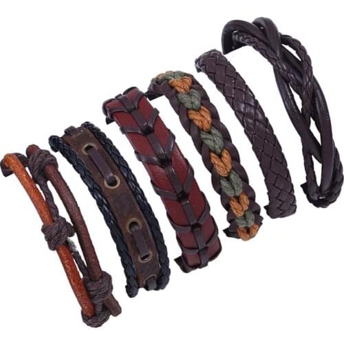 Handmade Brown Multilayer Bead Women New Vintage Ethnic Handmade Woven Punk Leather Bracelets Men Jewelry Wholesale Accessories