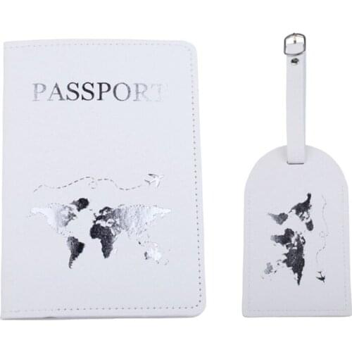 2Pcs/Set PU Leather Luggage Bag Tag Unisex Passport Holder Case Cover Wallet for Couples Honeymoon Wedding Travel Organizer