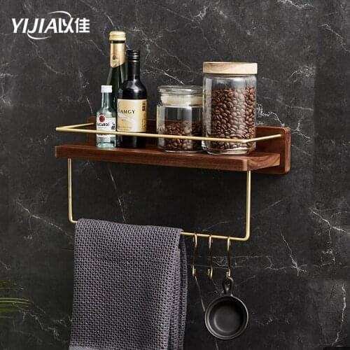 Solid wood kitchen racks spice rack free punch wall hanging wall storage rack bathroom toilet towel bar