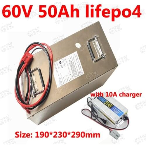 GTK 60V 50AH lifepo4 battery BMS 80A 3000w 4800W lithium bateria for scooter Inverter EV bike Tricycle caravan + 10A charger