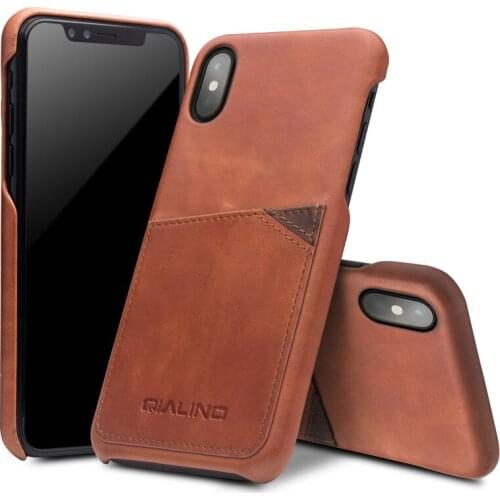 QIALINO Fashion Handmade Back Case for iPhone X Luxury Genuine Leather Card Slot Ultrathin Phone Bag Cover for iPhone X 5.8 inch