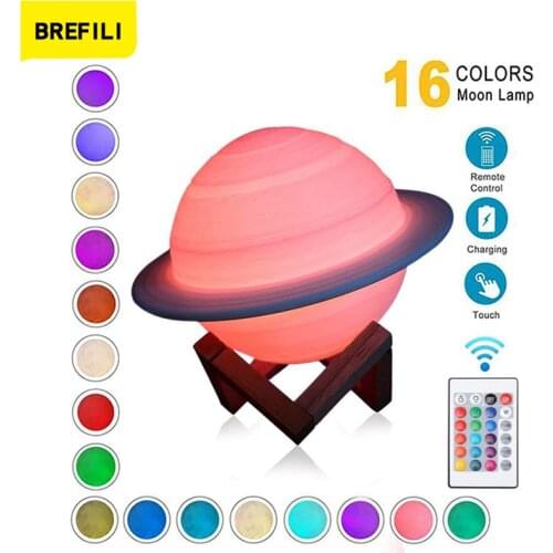 New 3D Printing Saturn Lamp moon lamp 16 Colors Change Touch Usb Rechargeabl Led Night Light Planet Moon light Home Decor gift