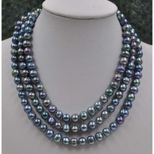 NEW Beautiful peacock black 7-8mm potato freshwater Pearl Necklace 45"