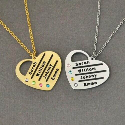 Personalized Birthstones Necklace ,Heart Name Pendant,Custom Name & Birthstones Jewelry,Name Necklace