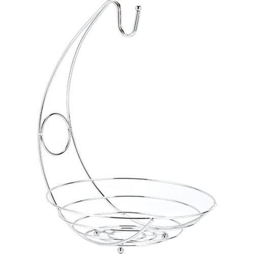 Fruit Tree Basket Bowl Stand with Banana Hanger Metal Fruits Organizer