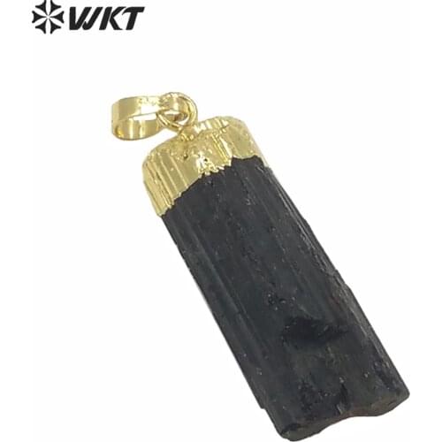 WT-P260 Natural Black Tourmaline Pendant Raw Black Tourmaline Stone With Gold Capped Pendant Women Necklace Pendant Jewelry