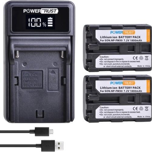 PowerTrust NP-FM50 NPFM50 FM55H Battery Pack +LED USB Charger For Sony NP-FM51 NP-FM30 NP-FM55H DCR-PC101 A100 Series DSLR-A100