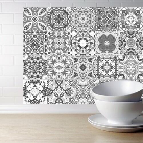 Retro Grey Vintage Tiles Stickers Bathroom Kitchen Washable Waterproof PVC Wall Stickers Art Wall Decals 20x100cm