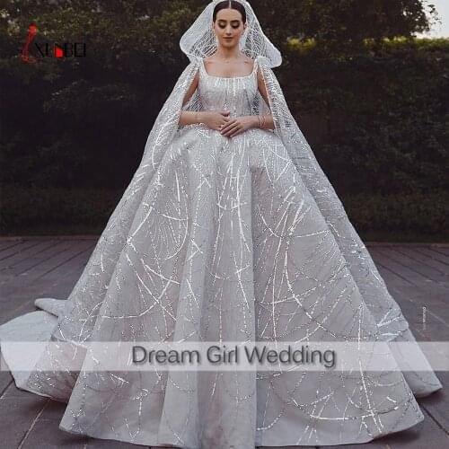 Robe De Mariee 2021 Luxurious Wedding Dresses With Cape Veil Boat Neckline Lace Ball Gown Dresses Mariage Bride Dresses
