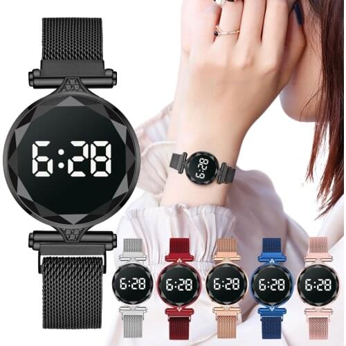 Luxury Digital Magnet Watches For Women Stainless Steel Dress LED Quartz Watch Female Clock Relogio Feminino Drop Ship