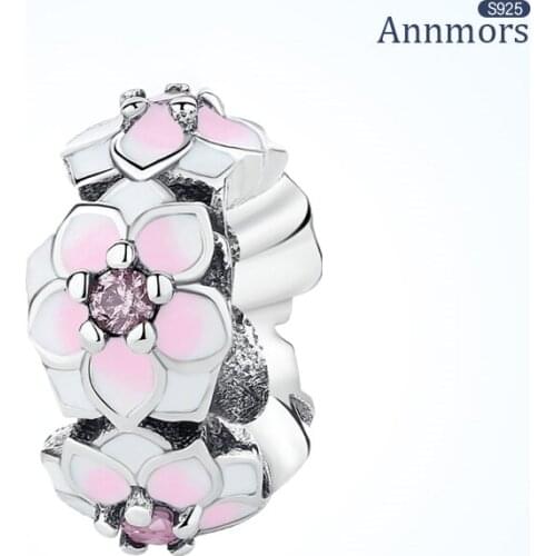 Pink Flower Charms Beads 925 Sterling Silver Fits Pandora Bracelets Necklace for Woman Girl Beads Gifts Jewelry Making Spce Bead