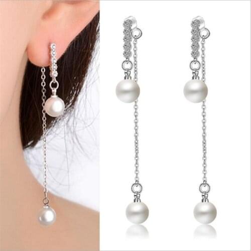 Trendy Pearl Long Earring Female Bride Wedding Accessories Fashion 925 Sterling Silver Earring Girls Piercing Body Accessories