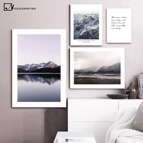 Scandinavian Mountain Lake Nature Landscape Poster Nordic Wall Art Print Life Quote Canvas Painting Modern Decoration Picture