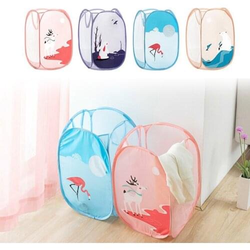 Pop Up Folding Laundry Basket Dirty Clothes Collect Cartoon Large Capacity Bra Underwear Washing Mesh Laundry Bag Storage Basket
