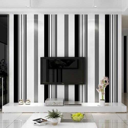 Beibehang Modern simple non-woven fabric atmosphere fashion black and white gray striped wallpaper TV background wall