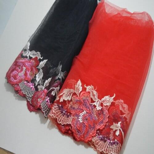 10Meters Embroidered Lace Trim Black Red Mesh Tulle Rose Flowers Fabric for Lingerie Underwear Bra Dress Decor 25cm Width