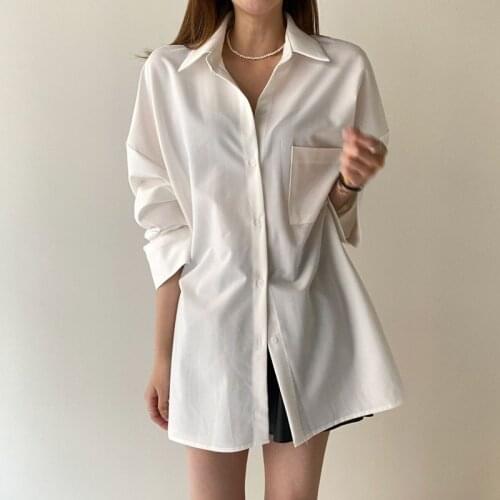 Korean Style White Blouse Women 2021 Spring Casual Loose Female Cotton Shirt Button Up Tops Solid Plus Size Blouses Blusas 13548