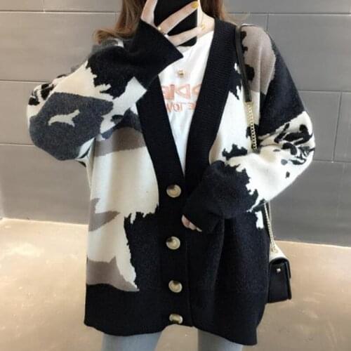 2021 New Womens Cardigan Korean Autumn Coat Lazy Wind Loose Outside Single Breasted Christmas Gifts Girls Femal Wool Sweater