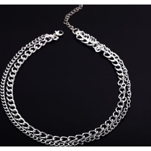 Trendy Vintage Double Simple Two Color Antique Silver Plated Punk Hiphop Rock Style Necklace for Women Girl Retro Party Jewelry
