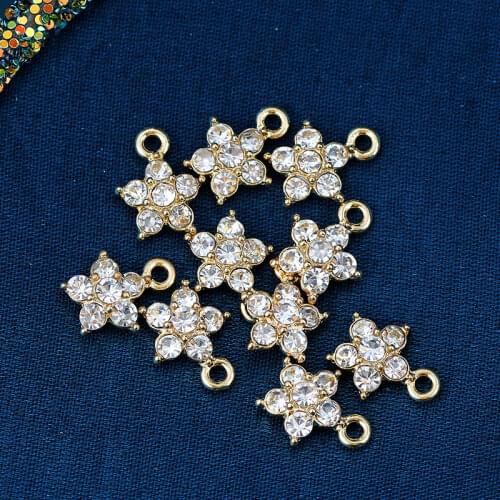 10Pcs 14*11mm Transparent Crystal Stars Charms Gold Color Alloy Flowers Pendant Charm For DIY Earring Jewelry Making Accessories