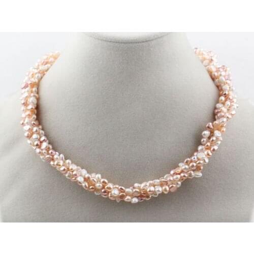 5Strand 6-7mm Pink and White Freshwater Pearl Twisted Necklace